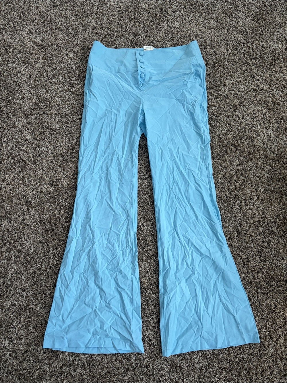 Sky Blue High-Waist Flared Button-Front Pants